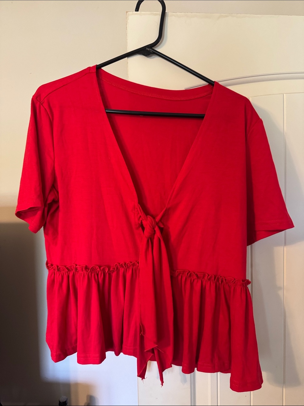 Red Tie-Front Women's Top